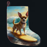 Calcetín Navideño Pequeño Pintura de Chihuahua Beach Surfing<br><div class="desc">Sumérgete en el mundo lúdico de la aventura canina con esta pintura cautivadora. Un perro animado lleva a las olas, subiendo con habilidad al surf en una playa con sol. El vibrante arte captura bellamente la esencia de la emoción en la playa mientras el perro recorre sin miedo las olas,...</div>