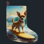 Calcetín Navideño Pequeño Pintura de Chihuahua Beach Surfing<br><div class="desc">Sumérgete en el mundo lúdico de la aventura canina con esta pintura cautivadora. Un perro animado lleva a las olas, subiendo con habilidad al surf en una playa con sol. El vibrante arte captura bellamente la esencia de la emoción en la playa mientras el perro recorre sin miedo las olas,...</div>