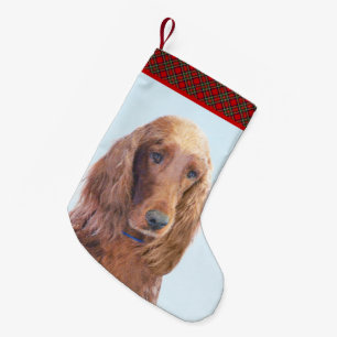 Calcetín Navideño Pequeño Pintura de ciervo irlandés - Arte de perro origina