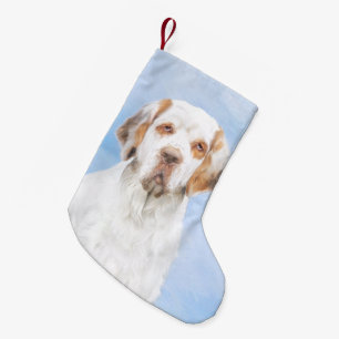 Calcetín Navideño Pequeño Pintura de Clumber Spaniel - Arte de Perro Origina
