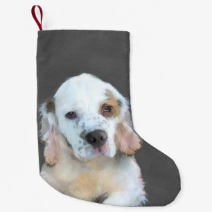 Calcetín Navideño Pequeño Pintura de Clumber Spaniel - Arte de Perro Origina