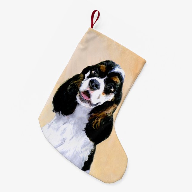 Calcetín Navideño Pequeño Pintura de Cocker Spaniel (Parti) - Original Perro (Frente (Colgado))