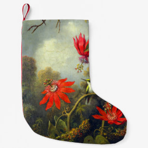 Calcetín Navideño Pequeño Pintura de colibrí y pasionarias