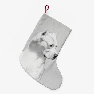 Calcetín Navideño Pequeño Pintura de Dogo Argentino - Arte de Perro Original