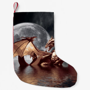 Calcetín Navideño Pequeño Pintura de Dragon y Moon Fantasy