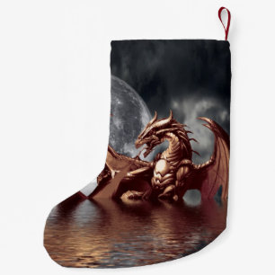 Calcetín Navideño Pequeño Pintura de Dragon y Moon Fantasy
