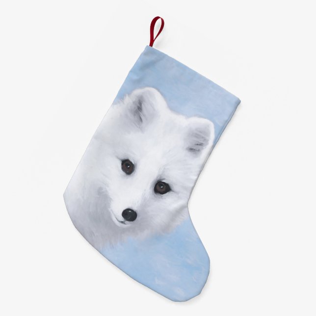Calcetín Navideño Pequeño Pintura de Fox Ártica - Arte de Vida Silvestre Ori (Frente (Colgado))