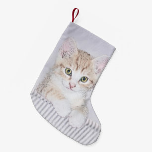 Calcetín Navideño Pequeño Pintura de gatito atigrado naranja - Arte de gato