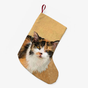 Calcetín Navideño Pequeño Pintura de gato calico - Arte de gato original lin