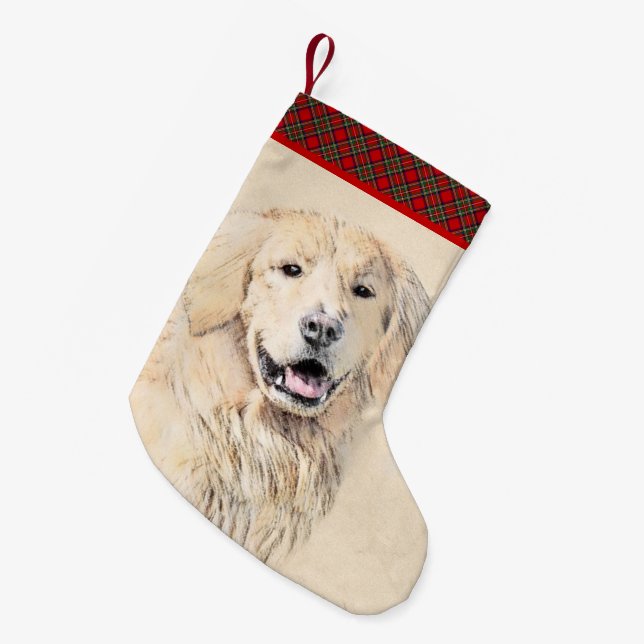 Calcetín Navideño Pequeño Pintura de Golden Retriever - Arte de perros origi (Frente (Colgado))