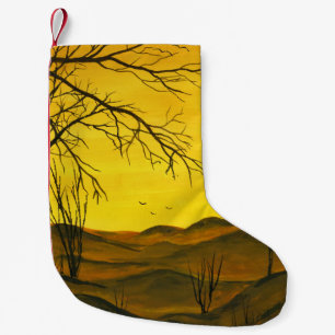 Calcetín Navideño Pequeño Pintura de Gouache: cielo amarillo, marrón.