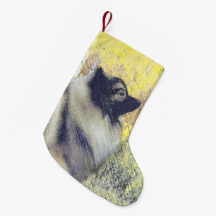 Calcetín Navideño Pequeño Pintura de Keeshond Aspen - Arte de perro original