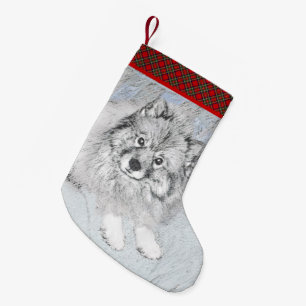 Calcetín Navideño Pequeño Pintura de Keeshond Beth - Arte de Perro Original.