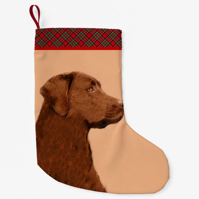 Calcetín Navideño Pequeño Pintura de Labrador Recuperador (Chocolate) - Arte (Anverso)