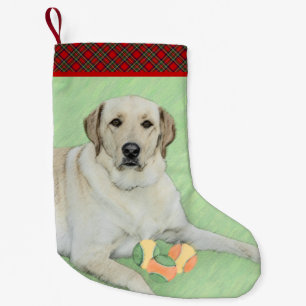 Calcetín Navideño Pequeño Pintura de Labrador Retriever Amarillo y Pelotas d