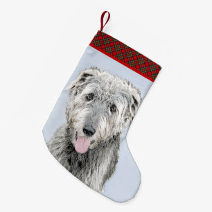 Calcetín Navideño Pequeño Pintura de lobo irlandesa - Arte de perro original