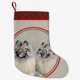 Calcetín Navideño Pequeño Pintura de los hermanos Keeshond - Arte original d