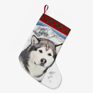 Calcetín Navideño Pequeño Pintura de Malamute de Alaska - Arte de Perro Orig