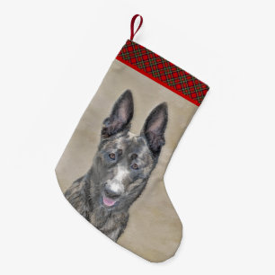 Calcetín Navideño Pequeño Pintura de Pastor Holandés - Arte de Perro Origina