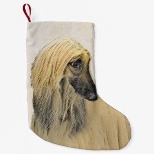 Calcetín Navideño Pequeño Pintura de perro afgana - Arte original de perro c