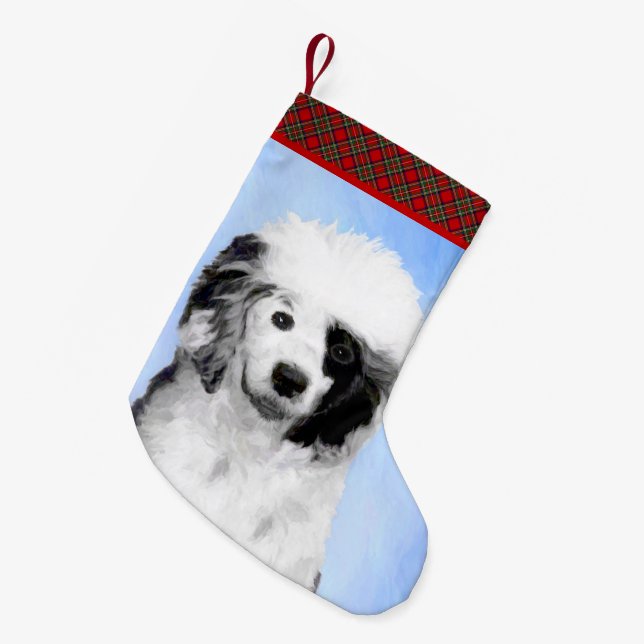 Calcetín Navideño Pequeño Pintura de perro de agua portuguesa - Arte origina (Frente (Colgado))
