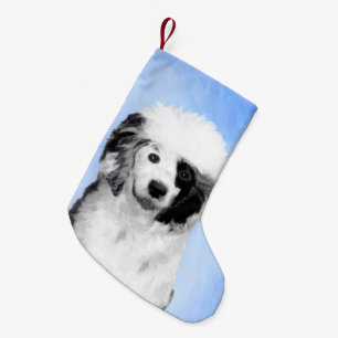 Calcetín Navideño Pequeño Pintura de perro de agua portuguesa - Arte origina