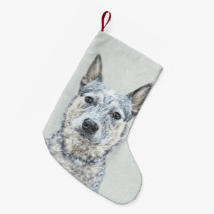 Calcetín Navideño Pequeño Pintura de perro de ganado australiano - Arte orig