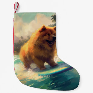 Calcetín Navideño Pequeño Pintura de surf Chow Chow Beach