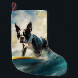 Calcetín Navideño Pequeño Pintura de surf en Boston Terrier Beach<br><div class="desc">Sumérgete en el mundo lúdico de la aventura canina con esta pintura cautivadora. Un perro animado lleva a las olas, subiendo con habilidad al surf en una playa con sol. El vibrante arte captura bellamente la esencia de la emoción en la playa mientras el perro recorre sin miedo las olas,...</div>