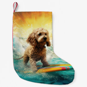 Calcetín Navideño Pequeño Pintura de surf en Cockapoo Beach