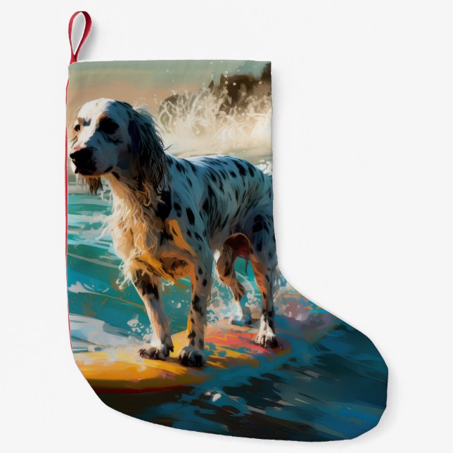 Calcetín Navideño Pequeño Pintura de surf en English Setter Beach (Anverso)