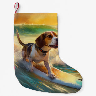 Calcetín Navideño Pequeño Pintura de surf en la playa Beagle