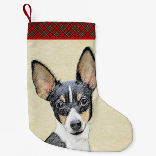Calcetín Navideño Pequeño Pintura de Toy Fox Terrier - Arte de Perro Origina