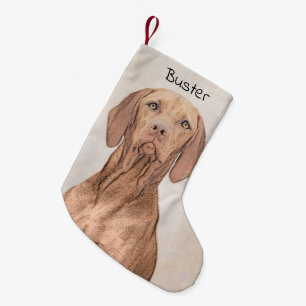Calcetín Navideño Pequeño Pintura de Vizsla - Arte Perro Original.