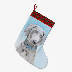 Calcetín Navideño Pequeño Pintura de Weimaraner - Arte Original de Perro Lin