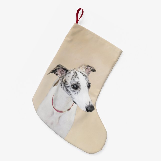 Calcetín Navideño Pequeño Pintura de Whippet - Arte Cute Original Perro (Frente (Colgado))