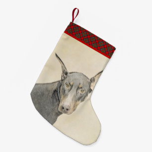 Calcetín Navideño Pequeño Pintura Doberman Pinscher - Original Dog Art