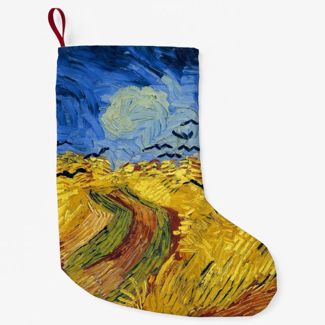 Calcetín Navideño Pequeño Pintura impresionista de Van Gogh Wheat Fields (Anverso)