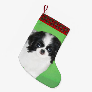 Calcetín Navideño Pequeño Pintura japonesa de cachorro con chin - Arte origi
