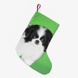 Calcetín Navideño Pequeño Pintura japonesa de cachorro con chin - Arte origi