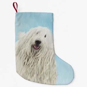 Calcetín Navideño Pequeño Pintura Komondor - Arte Perro Original Cuto