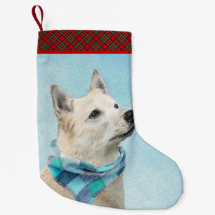 Calcetín Navideño Pequeño Pintura noruega de Buhund - Arte original de perro