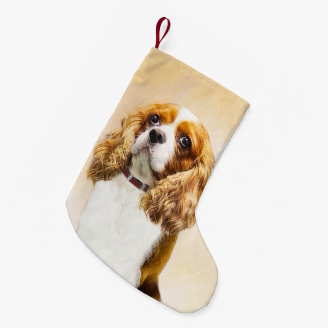 Calcetín Navideño Pequeño Pintura original de Cavalier King Charles Spaniel (Frente (Colgado))