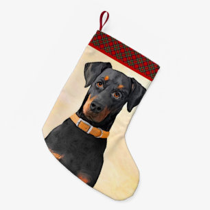Calcetín Navideño Pequeño Pintura original de Doberman Pinscher sin cortar