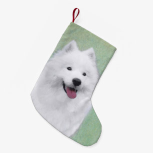Calcetín Navideño Pequeño Pintura Samoyed - Arte Perro Original Cuto