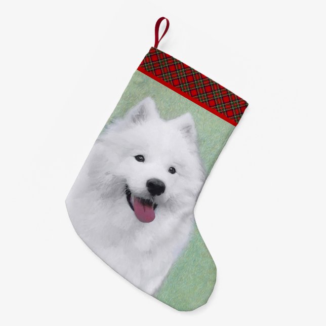 Calcetín Navideño Pequeño Pintura Samoyed - Arte Perro Original Cuto (Frente (Colgado))