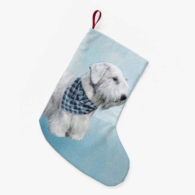 Calcetín Navideño Pequeño Pintura Sealyham Terrier - Arte Perro Original. (Frente (Colgado))