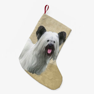 Calcetín Navideño Pequeño Pintura Skye Terrier - Arte Perro Original.