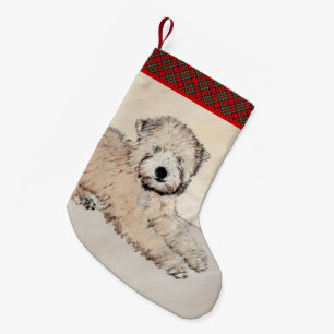 Calcetín Navideño Pequeño Pintura Terrier de Ruedas Recubiertas Blancas Arte