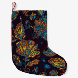 Calcetín Navideño Pequeño Pisley acuarela: teja de patrón floral